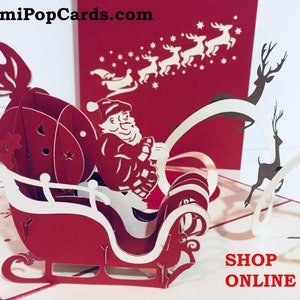 Trenó de Natal com Renas - Criado por Origami Pop Cards, Sydney, Austrália - Cartões Pop-up de Papel 3D - OrigamiPopCards.com Feito à Mão