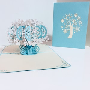 Impressionante Árvore de Flocos de Neve em Branco e Turquesa - Cartões Pop-up 3D - Criado por Origami Pop Cards - com Amor - OrigamiPopCards.com