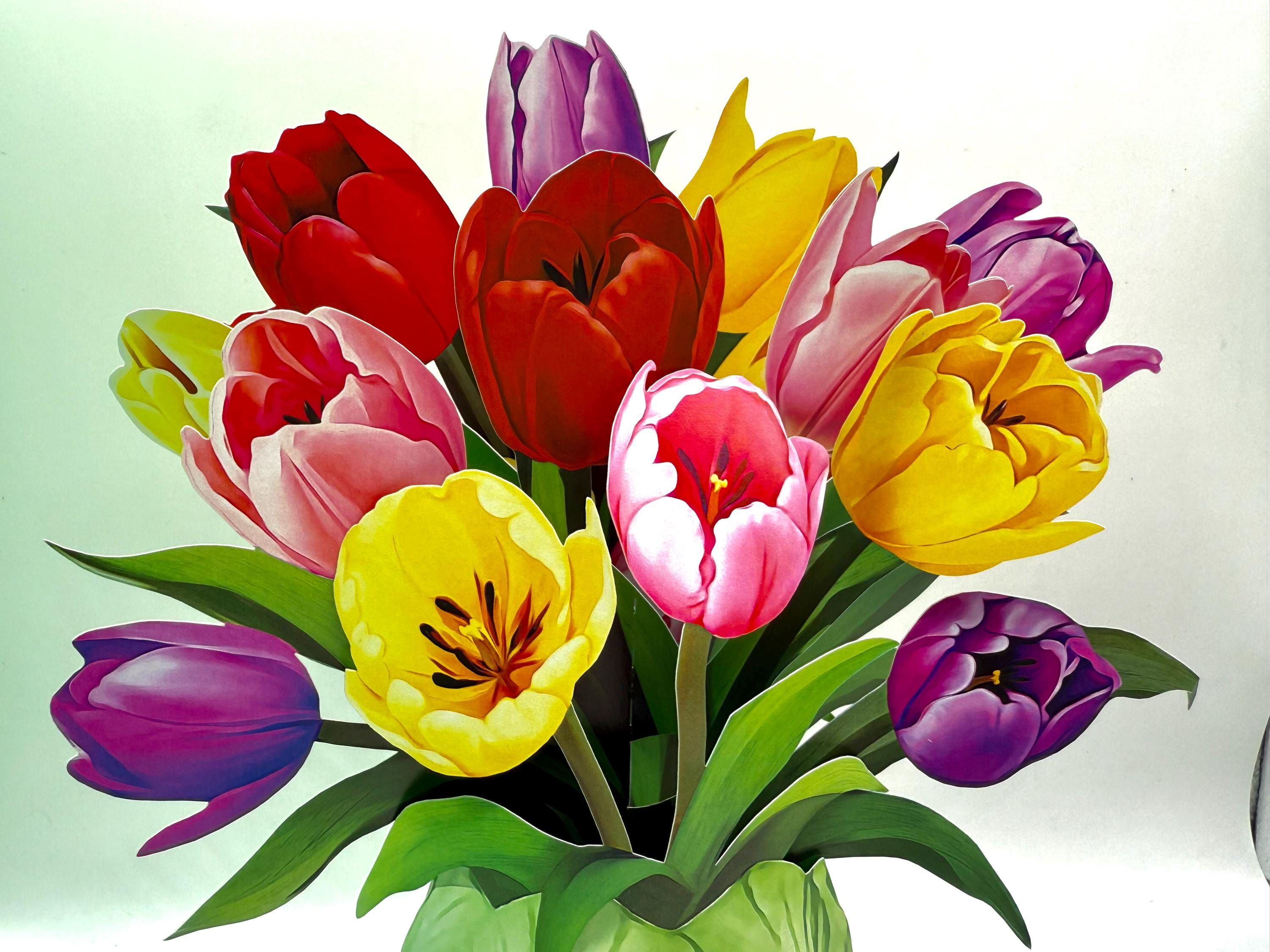 Colourful Tulip Time 3D Pop-up Flower Bouquet Happy Birthday