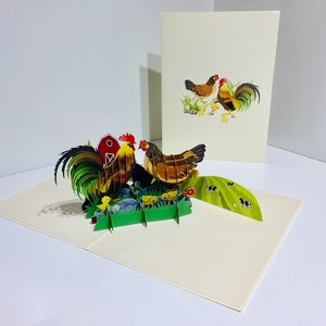 Chicken Family Colourful Rooster & Hen Card - Created by Origami Pop Cards - 3D Paper Pop Up Cards OrigamiPopCards.com Hand Made With Love