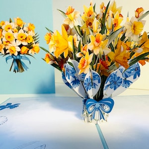 BABY BLAUW Hoes - lente narcisbloem bloemboeket Happy Birthday - 3D pop-up wenskaart online kopen https://origamipopcards.com/