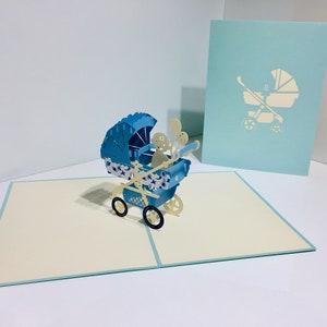 Kinderwagen Blau 3D Geburtstags Grußkarte Origami Handmade Geburtstagseinladungskarte SYDNEY SHOP ONLINE https://origamipopcards.com/
