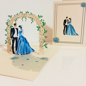 Estilo ocidental - Cartão de felicitações clássico 3D pop-up de casamento com safira metálica - Criado por Origami Pop Cards - com amor - OrigamiPopCards.com