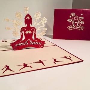 Metallic Red Buddha Yoga Pop Up Card - Created by Origami Pop Cards Sydney - OrigamiPopCards.com Hand Made With Love