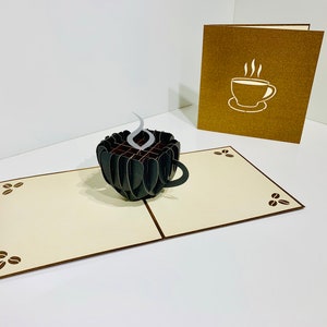 Cartão de xícara de café expresso - Criado por Origami Pop Cards Sydney Austrália Cartões pop-up de papel 3D - OrigamiPopCards.com Feito à mão com amor