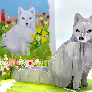 Raposa Branca em Campos de Flores da Primavera 3D Feliz Aniversário Obrigado Feito à Mão com Amor Cartões Origami Pop Compre Online https://origamipopcards.com/