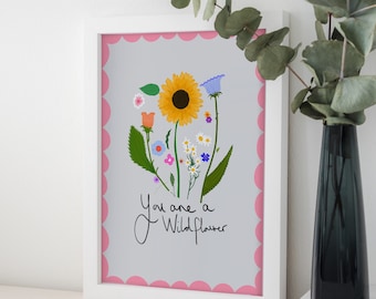 Wildflower Quote Print: Colorful Floral Illustration, Home Decor
