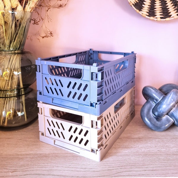 Small Medium Stackable Storage Crates | Pastel Colours | Desk Organiser | Organizer | Collapsible | Multi Use | Kawaii Craft Desk Tidy