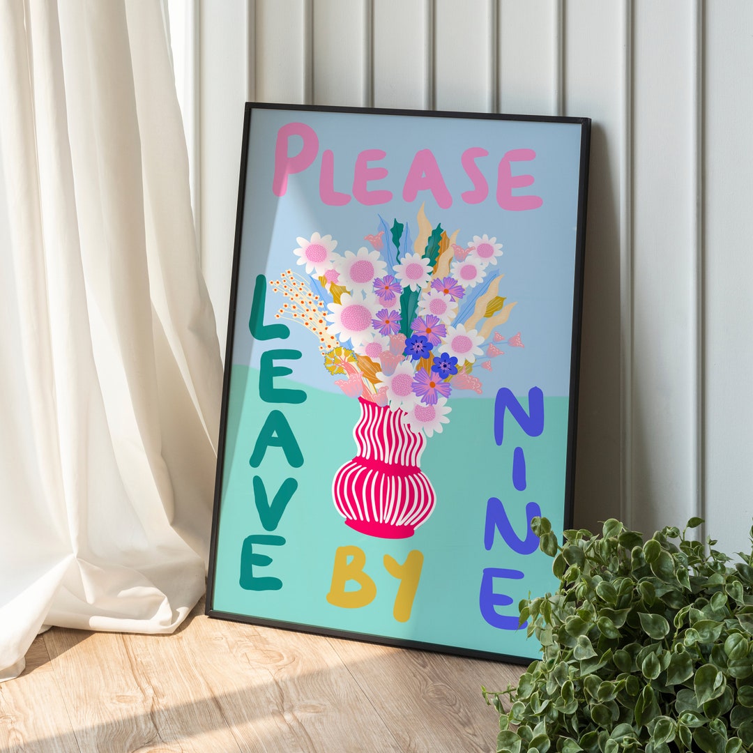 【段ボールペイント】Do you have words to leave? Please Leave by 9 Floral Colourful Quote Print Illustration | Wall