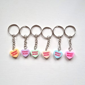 Love Hearts Keyring | Sweet Hearts Keychains | Bag Charms | Candy Sweets Keyring | Nostalgia Childhood | Retro Fun Colourful Pendant