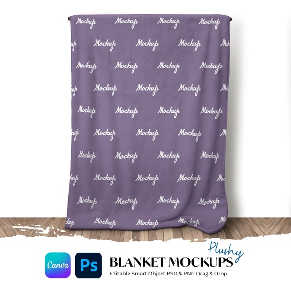 PSD Blanket Mockup, Velveteen Held-Up Blanket Mockup, Canva Drag and Drop Mockup, Canva PNG Mockup, Transparent Background PSD | Instant