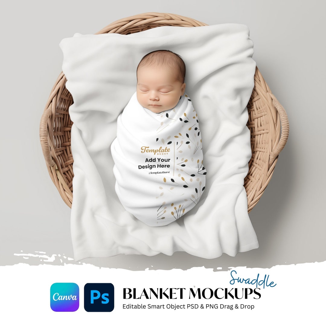 PSD PNG Baby Swaddle Blanket Mockup, PSD Smart Object, Swaddle Mockup
