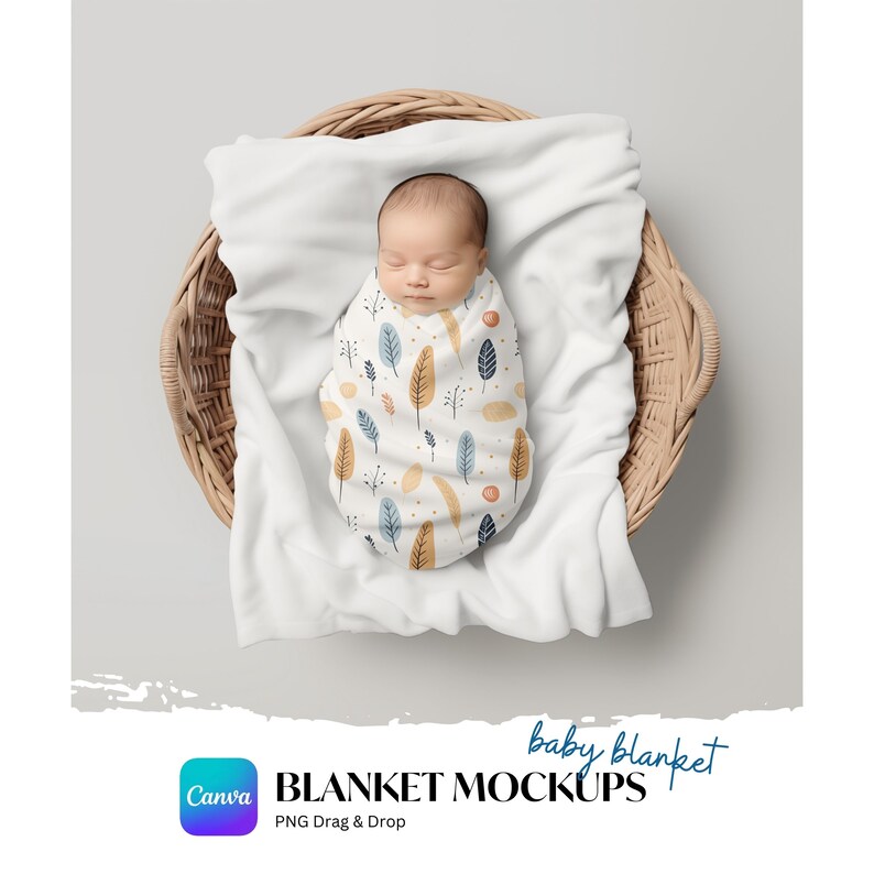 PSD PNG Baby Swaddle Blanket Mockup, PSD Smart Object, Swaddle Mockup