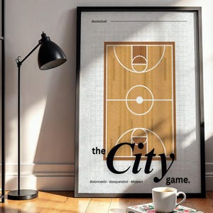 Retro Basketball Court Wall Art Sports Print Minimalist Gym Room Decor Basketball Poster for Kids Room  or Sports Lover Gift