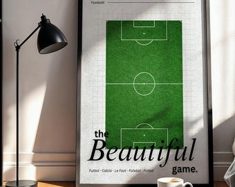 Póster digital de fútbol retro "El deporte rey", arte mural de fútbol, impresión de fútbol para apartamento, arte mural de fútbol vintage imprimible