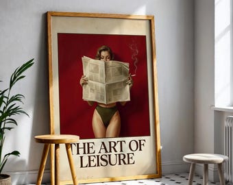 Vintage Cigarette Western Bikini Poster Print, Retro Model Bikini Poster , Vintage Dark Red Art Print - Model Bikini Print, Preppy Posters