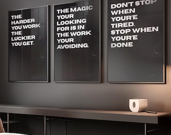 Set of 3 Motivational Wall Art | Motivational Poster Prints , Discipline, Home Office, Gym Poster, Inspirational, Office Art, Success Quote