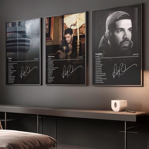 Drake Album Cover Poster, Vintage Drake Print, Musik Cover Geschenk für Männer, Drake Album Prints Set von drei, männliche Retro Wandkunst, Geschenk für ihn