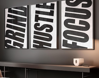 Set of 3 Motivational Wall Definition Art Prints for Men – Masculine Gym Decor, Office Prints,Black Poster Prints, Digital Download Wall Art
