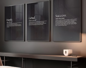Set of 3 Motivational Wall Definition Art Prints for Men – Definition Gym Decor, Office Prints,Black Poster Prints,Inspirational Wall Art