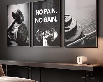 Set of 3 Gym Workout Wall Art Prints for Men – Masculine Gym Decor, Printable Gym Quotes,Black Poster Prints,Inspirational Male Wall Art