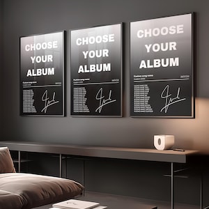 Juego de 3 pósteres de álbum personalizados, arte de pared para decoración del hogar, regalo de música personalizado, portada de música, elige tu propio álbum, impresión personalizada para amantes de la música