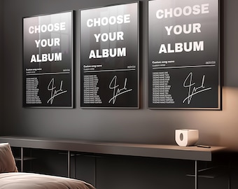 Juego de 3 pósteres de álbum personalizados, decoración de pared para el hogar, regalo musical personalizado, portada musical, elige tu propio álbum, impresión personalizada para amantes de la música.