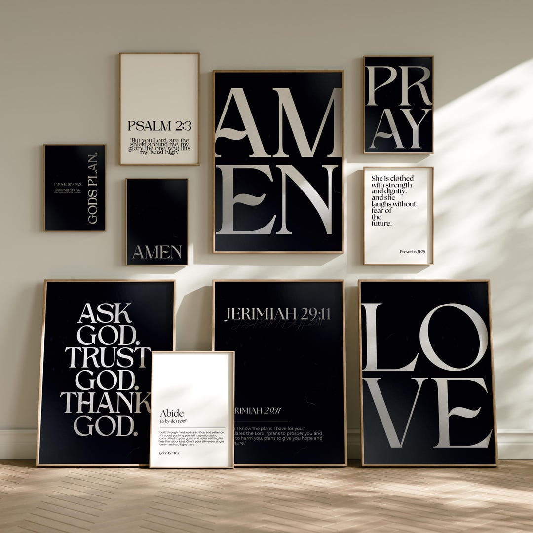 Christian Wall Art Set of 10: Modern Black & White Scripture Prints ...