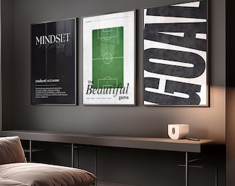 Set Of 3 Retro Football Posters Printable Wall Art : Minimalist Sports Art (Digital Download) For Boys Bedroom, Soccer Prints For Man Cave