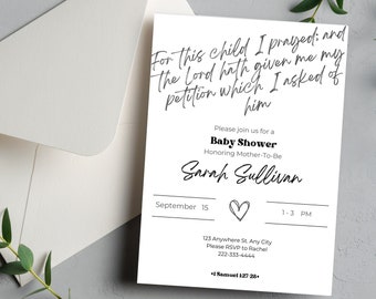 För detta barn har jag bett - Mall för babyshowerinbjudan - Redigerbar direktnedladdning