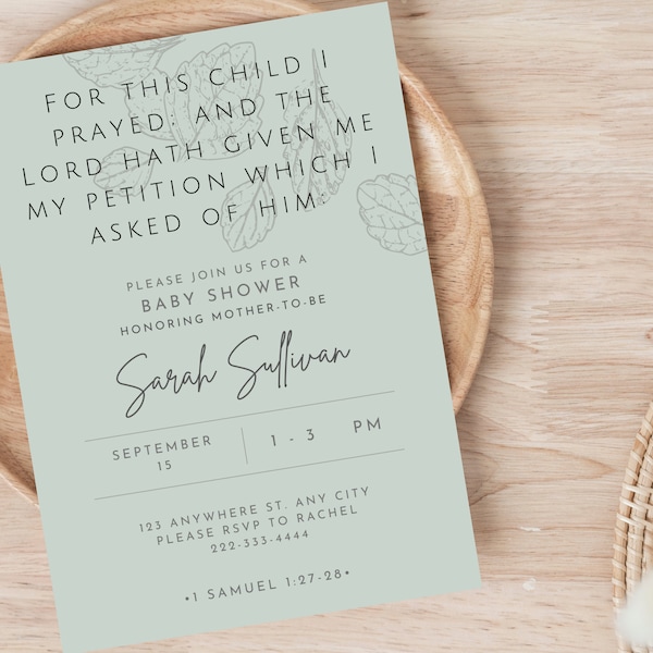 Fall Themed Baby Shower Invitation - For This Child I Have Prayed 1 Samuel 1:27-28 - Digital Download