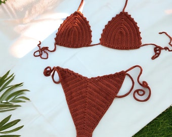 See through crochet bikini set thong crocheted swimsuit