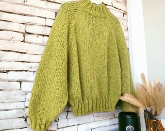 Chunky Alpaca & Wool Sweater - Handmade Knit Pullover in Loose Fit