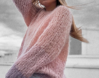 BUBBLEGUM Pullover Oversize aus Mohair gestrickt für Frauen, Stricken, gestrickte Oberbekleidung, Damen-Winterpullover