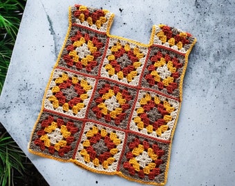 Boho Patchwork Vest, Colorful Granny Square Crochet, Festival Wear Women's Knit Top