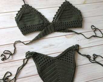 Strick Badeanzug Crochet Bikini Set 100% Baumwollbadeanzug