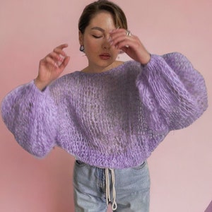 Oversize mohair sweater chunky cable hand knit mohair pullover alpaca wool womens light sweater