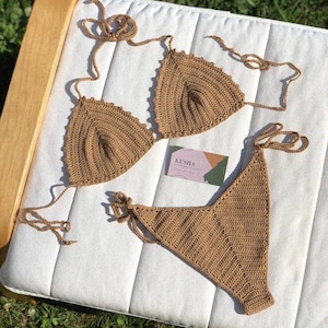 Strick Badeanzug Crochet Bikini Set 100% Baumwollbadeanzug Bild 3