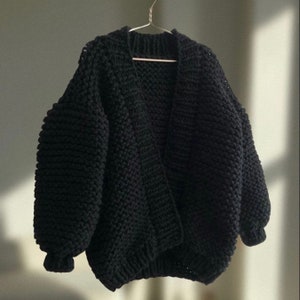 NINO wool cardigan Women Black Wool Jacket Oversized Sweater Bomber Jacket