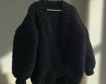 NINO wool cardigan Women Black Wool Jacket Oversized Sweater Bomber Jacket