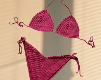 Strick Badeanzug Crochet Bikini Set 100% Baumwollbadeanzug