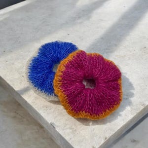 Hair scrunchies cable knit, fluffy women&#39;s knitted ties, handmade alpaca silk hair accessories for woman, gift for friend
