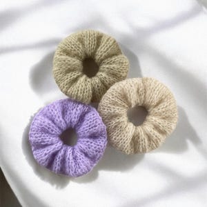 Hair scrunchies cable knit, fluffy women&#39;s knitted ties, handmade alpaca silk hair accessories for woman, gift for friend