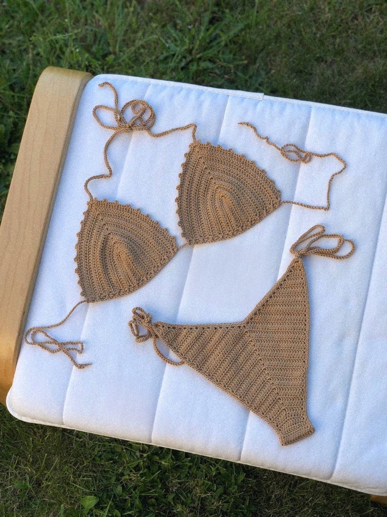 Strick Badeanzug Crochet Bikini Set 100% Baumwollbadeanzug Bild 2