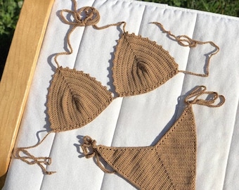 Strick Badeanzug Crochet Bikini Set 100% Baumwollbadeanzug