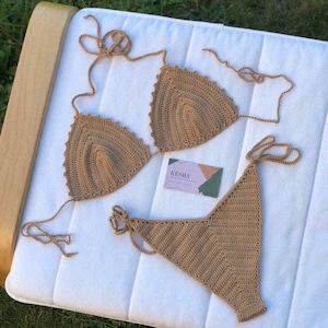 Strick Badeanzug Crochet Bikini Set 100% Baumwollbadeanzug Bild 4