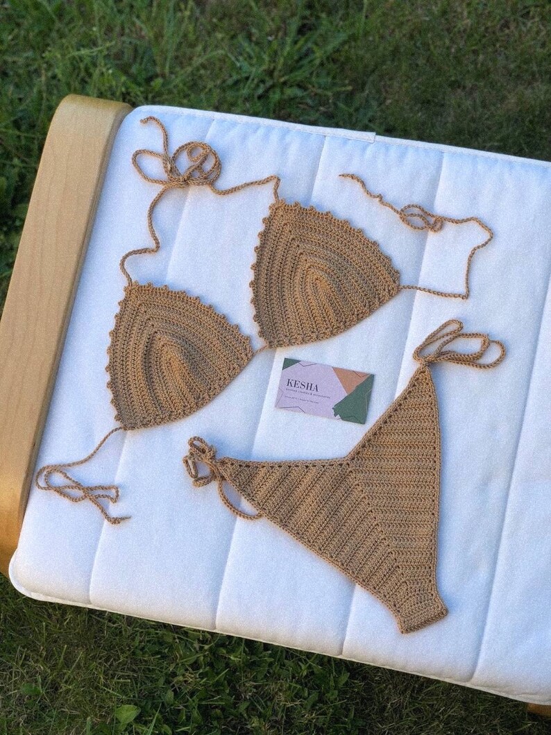 Strick Badeanzug Crochet Bikini Set 100% Baumwollbadeanzug Bild 4