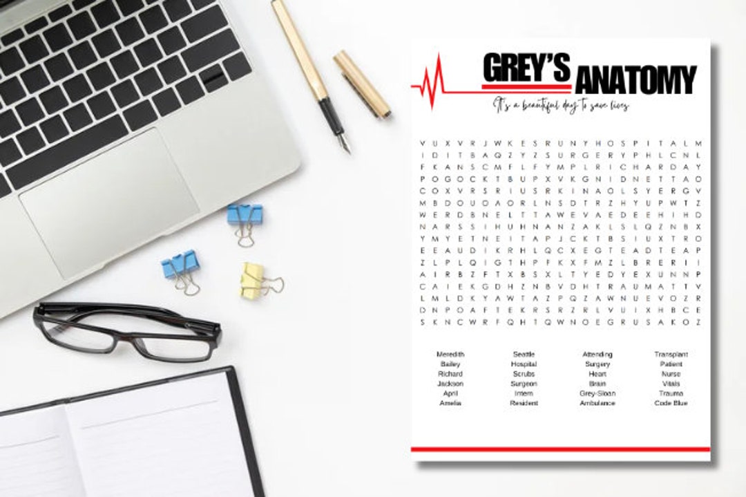 Greys Anatomy Wordsearch Wordfind Puzzle Printable Gift Game Quiz Full ...