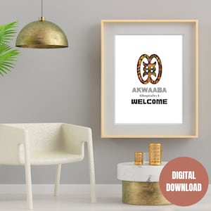 AKWAABA (Welcome) Adinkra Symbol Wall Art Decor made with Kente, 3D Look, Afrocentric Wall Decor, Modern Wall Art Decor, Digital Print.
