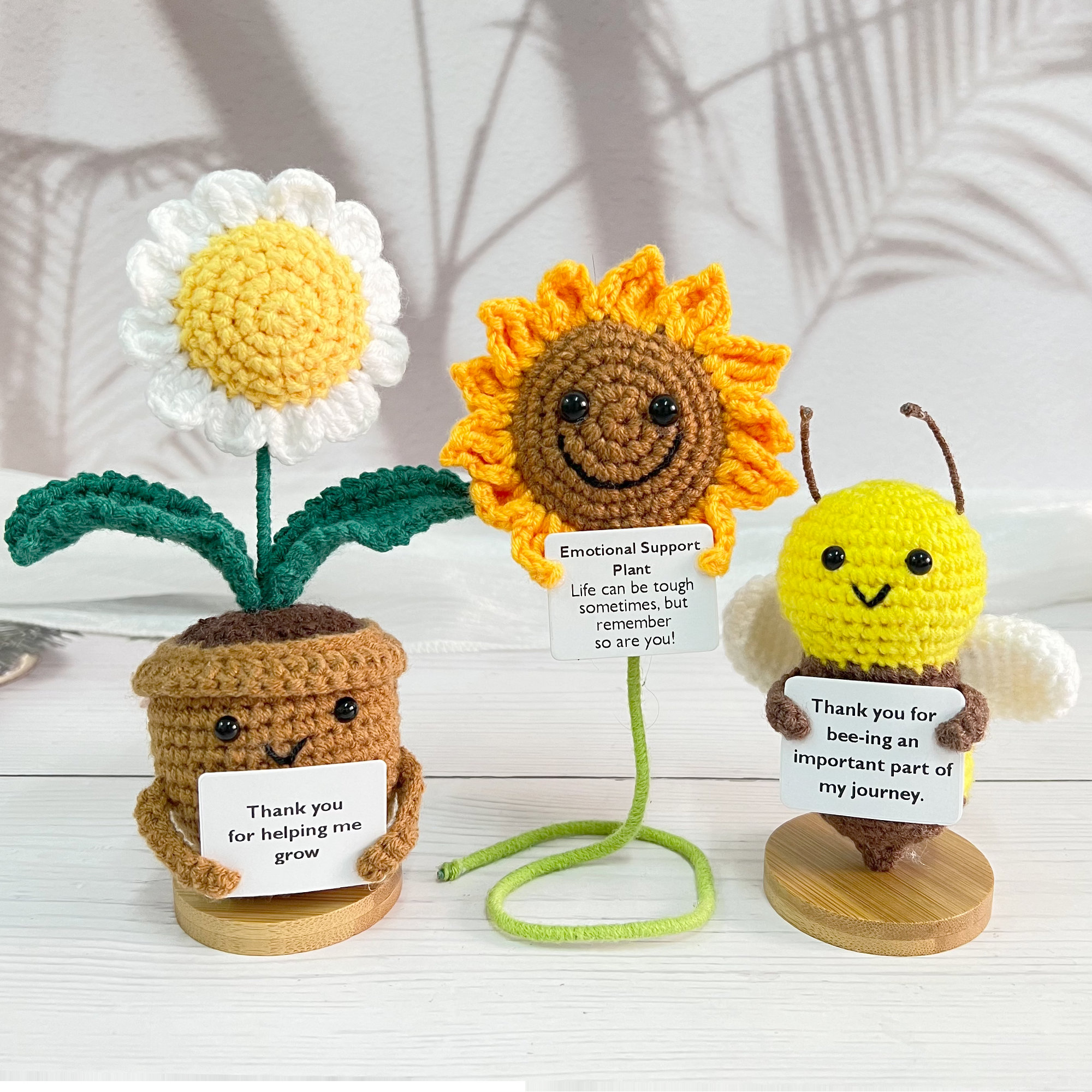Handmade Crochet Sunflower Bee - Mini Cute Plush With Positive Card, Gift For Women, Friends, Emotional Support - View #9